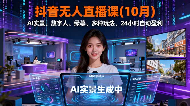 （16355期）抖音无人直播课(10月)，AI实景、数字人、绿幕、多种玩法、24小时自动盈利_生财有道创业项目网-生财有道
