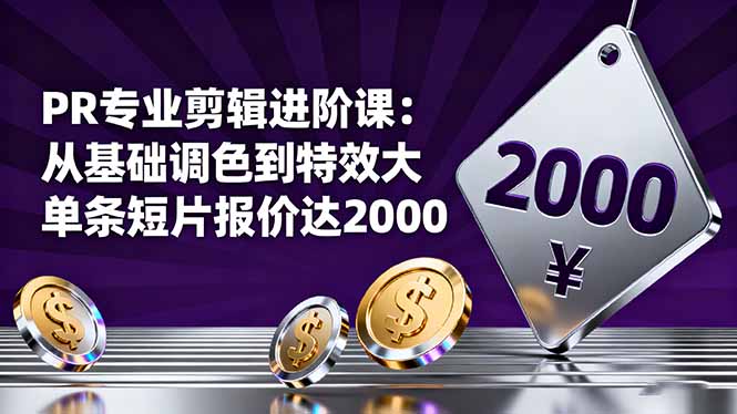 (16381期)PR专业剪辑进阶课:从基础调色到特效大片的进阶技能,单条短片报价达2000_生财有道创业项目网-生财有道