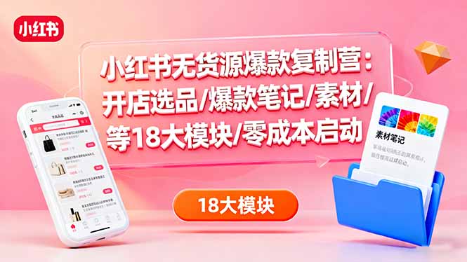 （16289期）小红书无货源爆款复制营：开店选品/爆款笔记/素材/等18大模块/零成本启动_生财有道创业项目网-生财有道