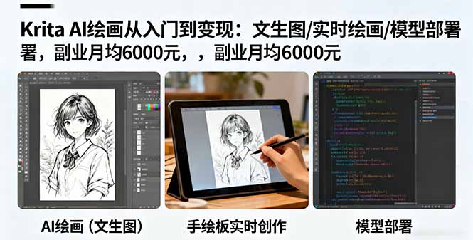 （16222期）Krita AI绘画从入门到变现：文生图/实时绘画/模型部署，副业月均6000元_生财有道创业项目网-生财有道