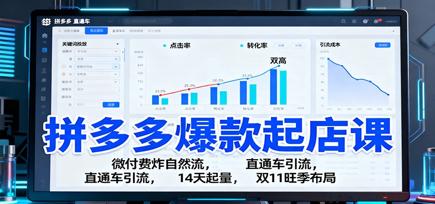 拼多多爆款起店课:微付费炸自然流,直通车引流,14天起量,双11旺季布局_生财有道创业网-生财有道