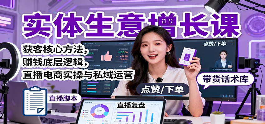 实体生意增长课：获客核心方法，赚钱底层逻辑，直播电商实操与私域运营_生财有道创业网-生财有道
