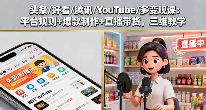 （16147期）头条/好看/腾讯/YouTube/多变现课：平台规则+爆款制作+直播带货，三维教学_生财有道创业项目网-生财有道