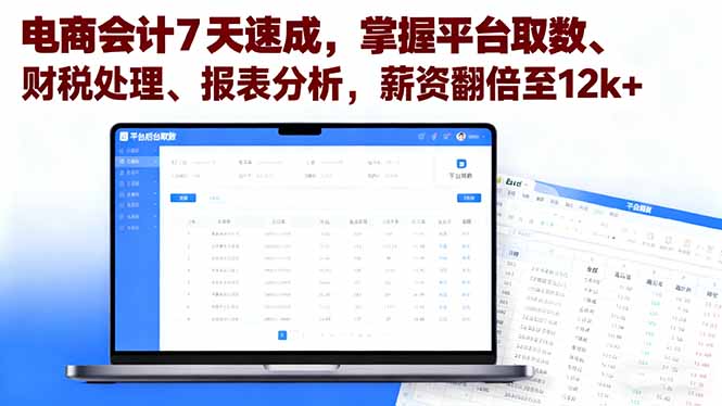 （16192期）电商会计7天速成，掌握平台取数、财税处理、报表分析，薪资翻倍至12k+_生财有道创业项目网-生财有道