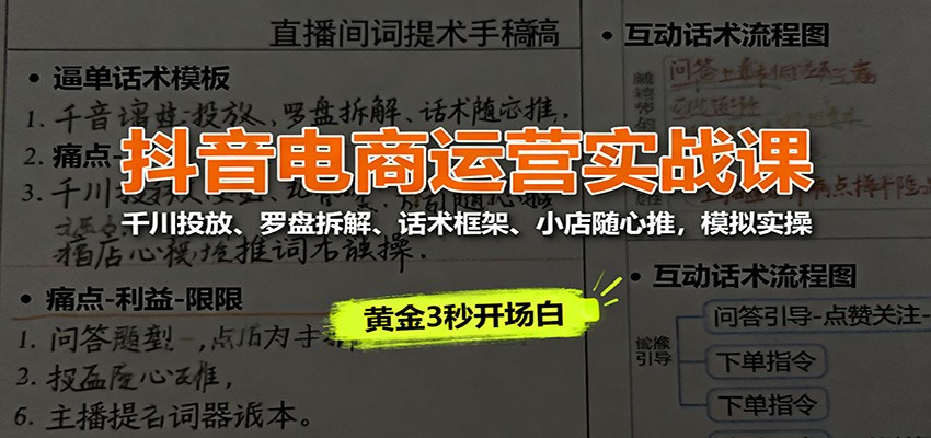 抖音电商运营实战课:千川投放、罗盘拆解、话术框架、小店随心推,模拟实操_生财有道创业网-生财有道
