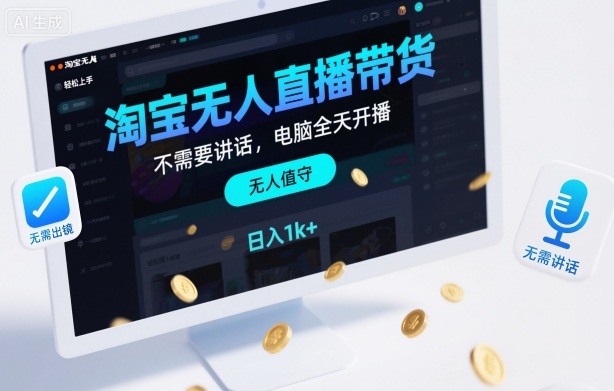淘宝无人直播带货,不需要出镜,不需要讲话,电脑全天开播,轻松上手,日入1k+【揭秘】——生财有道创业项目网-生财有道