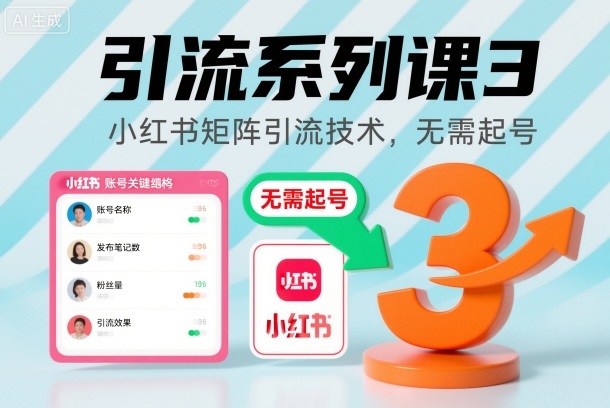 引流系列课3,小红书矩阵引流技术,无需起号——生财有道创业项目网-生财有道
