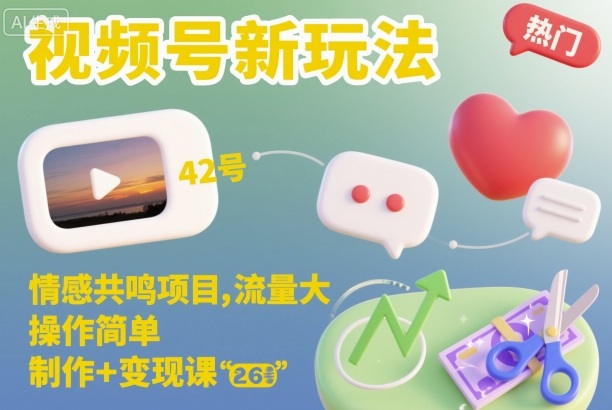 视频号新玩法，情感共鸣项目，流量大，操作简单，制作+变现课——生财有道创业项目网-生财有道