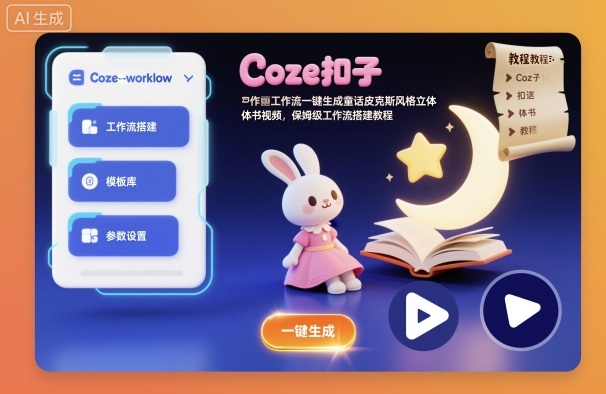 Coze扣子工作流一键生成童话皮克斯风格立体书视频,保姆级工作流搭建教程——生财有道创业项目网-生财有道