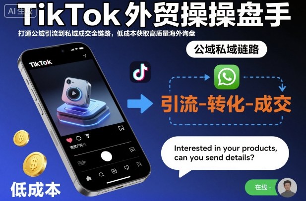 TikTok外贸操盘手,打通公域引流到私域成交全链路,低成本获取高质量海外询盘——生财有道创业项目网-生财有道
