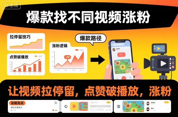 爆款找不同视频涨粉,让视频拉停留,实现点赞,破播放,涨粉——生财有道创业项目网-生财有道