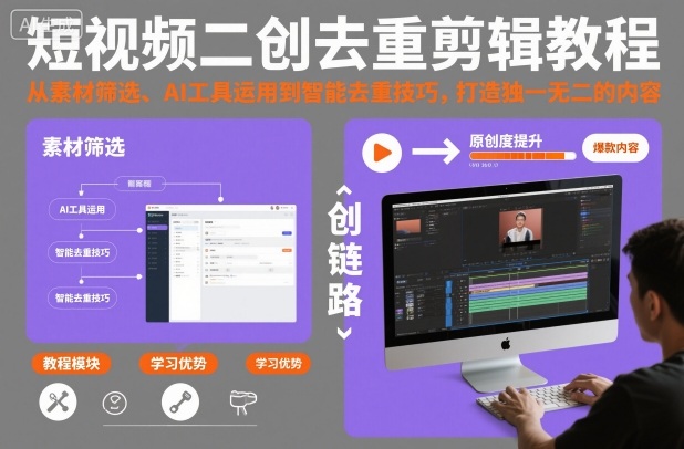 短视频二创去重剪辑教程,从素材筛选、AI工具运用到智能去重技巧,打造独一无二的内容——生财有道创业项目网-生财有道