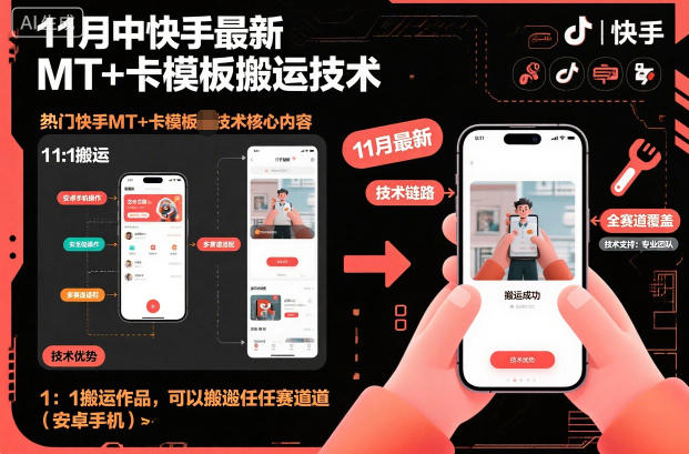 11月中快手最新MT+卡模板搬运技术，1：1搬运作品，可以搬运任何赛道（安卓手机）——生财有道创业项目网-生财有道