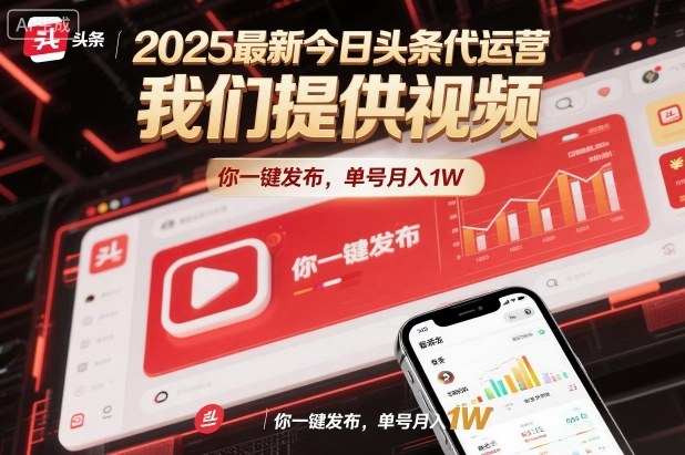 2025最新今日头条代运营，我们提供视频，你一键发布，单号月入1W【揭秘】——生财有道创业项目网-生财有道