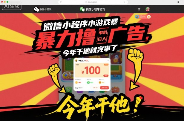 微信小程序小游戏暴力撸广告，单机日入100，今年干他就完事了——生财有道创业项目网-生财有道