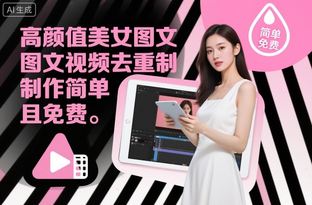 高颜值美女图文视频去重制作教学，制作简单且免费——生财有道创业项目网-生财有道