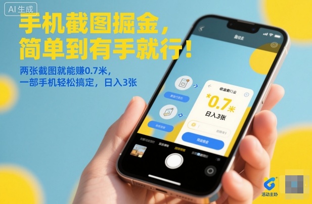手机截图掘金,简单到有手就行!两张截图就能賺0.7米,一部手机轻松搞定,日入3张【揭秘】——生财有道创业项目网-生财有道