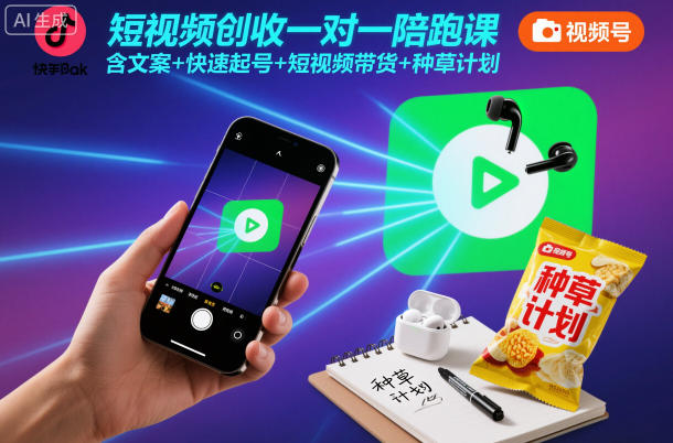 短视频创收一对一陪跑课，含文案+快速起号+短视频带货+种草计划——生财有道创业项目网-生财有道