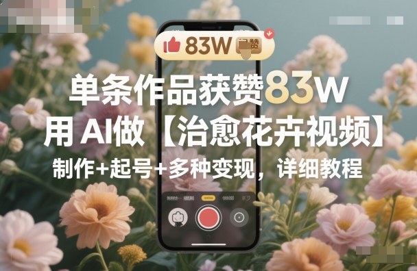 单条作品获赞83W,用AI做【治愈花卉视频】,制作+起号+多种变现,详细教程——生财有道创业项目网-生财有道