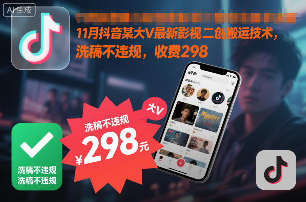 11月抖音某大V最新影视二创搬运技术，洗稿不违规，收费298——生财有道创业项目网-生财有道