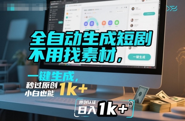 全自动生成短剧,不用找素材,不用剪辑,一键生成,秒过原创,小白也能轻松日入1k+【揭秘】——生财有道创业项目网-生财有道