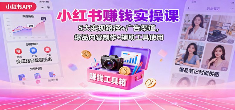 小红书赚钱实操课：5大变现路径+广告渠道，爆品内容制作+辅助工具使用_生财有道创业网-生财有道