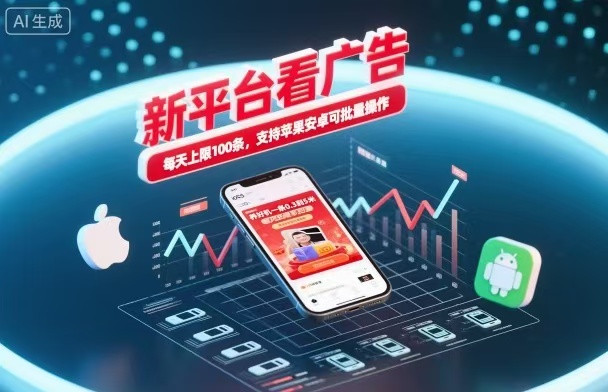 新台看广告，养好机一条5毛到5块，单机日入30到100，支持苹果安卓，可批量操作。_生财有道创业网-生财有道