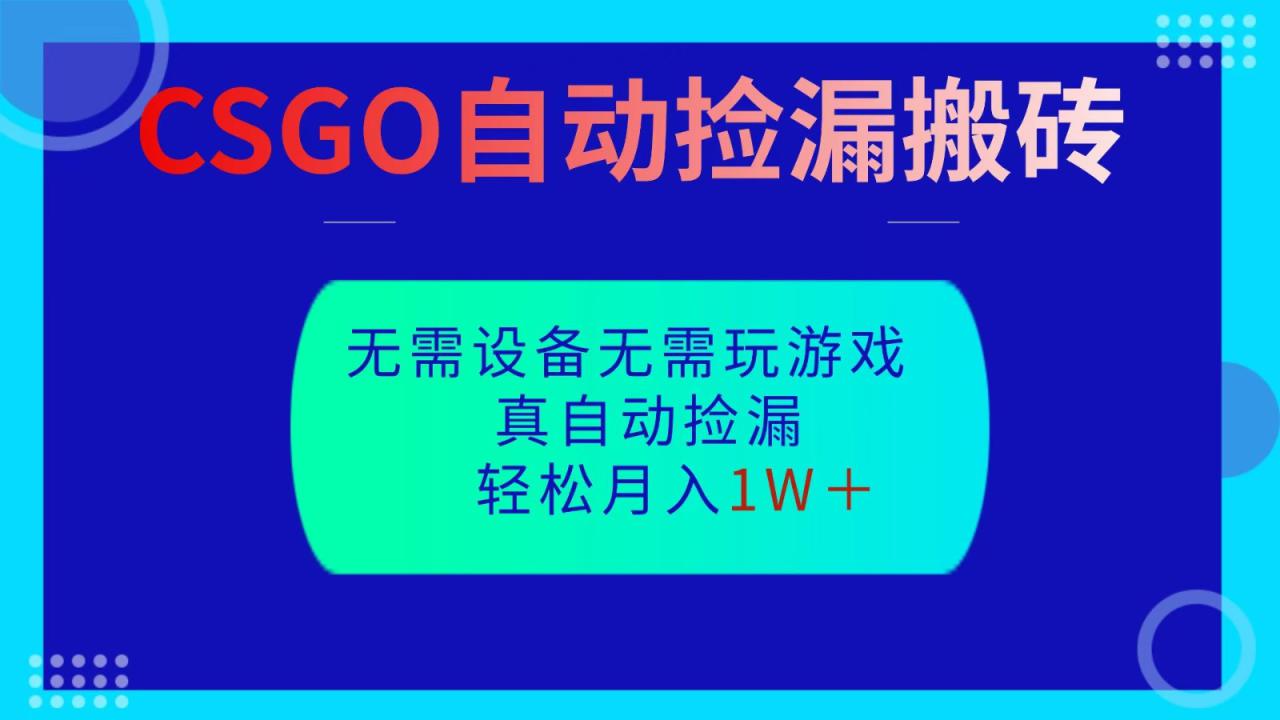 CSGO自动捡漏搬砖,当天操作当天见结果,无需了解游戏,包教包会包落地_生财有道创业网-生财有道