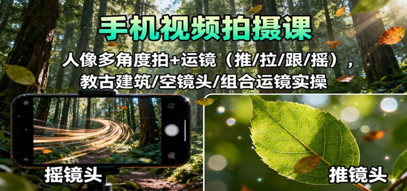 手机视频拍摄课:人像多角度拍+运镜(推/拉/跟/摇),古建筑/空镜头/组合运镜实操_生财有道创业网-生财有道