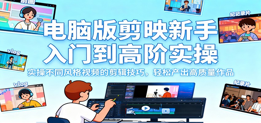 电脑版剪映新手入门到高阶实操，实操不同风格视频的剪辑技巧，轻松产出高质量作品_生财有道创业网-生财有道