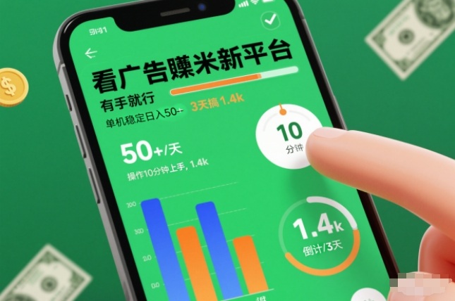 看广告賺米新平台，有手就行，单机稳定日入50+，操作10分钟上手，3天搞了1.4k【揭秘】——生财有道创业项目网-生财有道