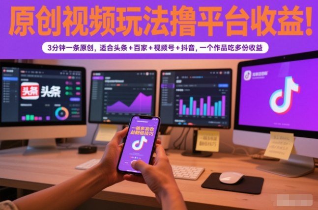 图片[1]-原创视频玩法撸平台收益，3分钟一条原创，适合头条+百家+视频号+抖音，一个作品吃多份收益——生财有道创业项目网-生财有道