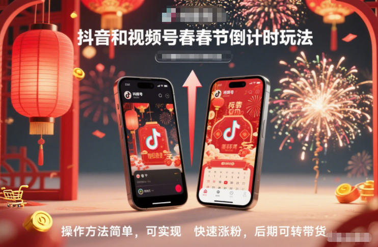 抖音和视频号,春节倒计时玩法,操作方法简单,可实现快速涨粉,后期可转带货——生财有道创业项目网-生财有道