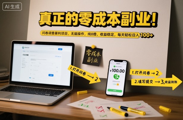 真正的零成本副业!问卷调查暴利项目,无脑操作,纯0撸,收益稳定,每天轻松日入100+【揭秘】——生财有道创业项目网-生财有道