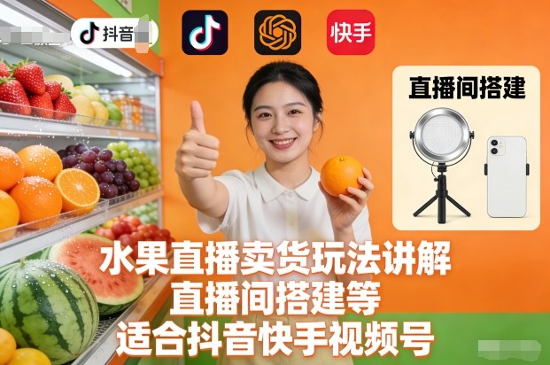 水果直播卖货玩法讲解、直播间搭建等，适合抖音快手视频号——生财有道创业项目网-生财有道