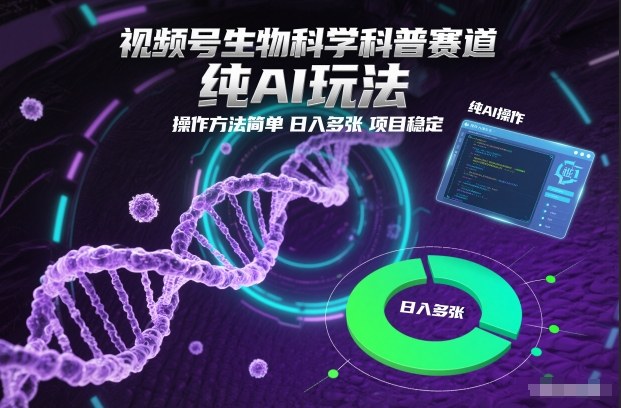 视频号生物科学科普赛道，纯AI玩法，操作方法简单，日入多张，项目稳定——生财有道创业项目网-生财有道