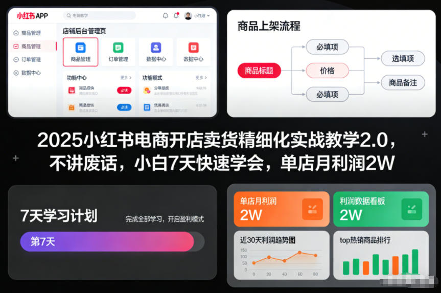 2025小红书电商开店卖货精细化实战教学2.0，不讲废话，小白7天快速学会，单店月利润2W——生财有道创业项目网-生财有道