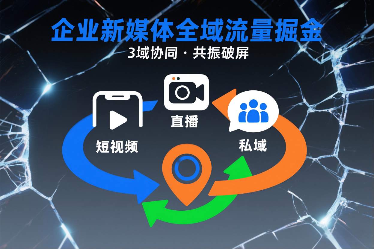 短视频全域商业模式，企业新媒体全域流量掘金，3域协同，共振破屏，短视频-直播-私域-地域——生财有道创业项目网-生财有道