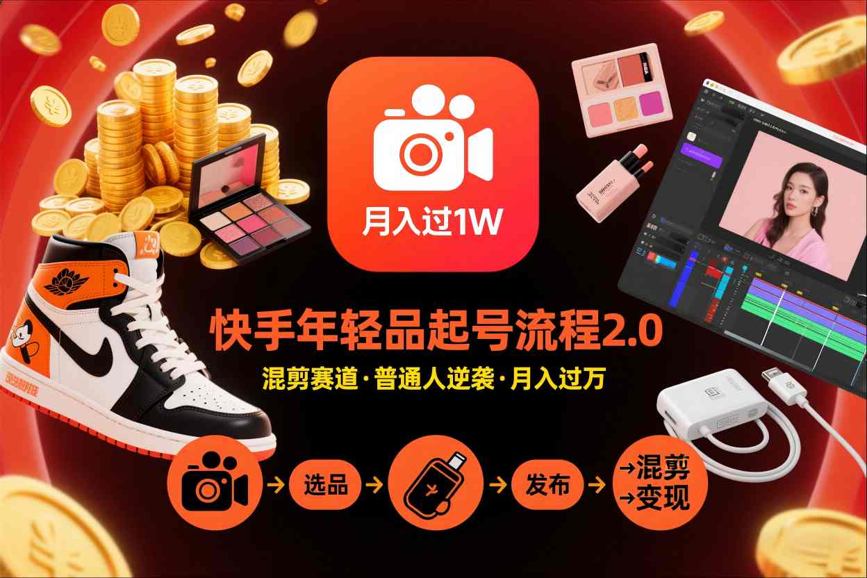 快手短视频带货年轻品起号流程2.0,快手年轻品混剪赛道,普通人也能月入过1W——生财有道创业项目网-生财有道