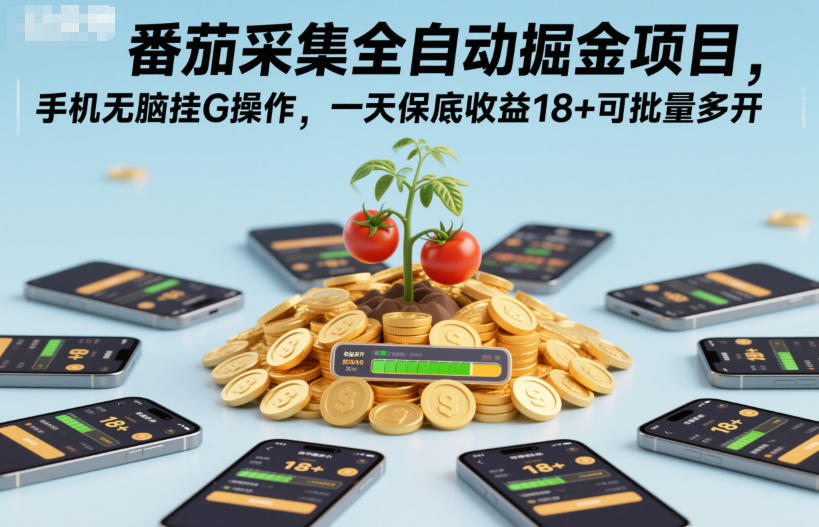 番茄采集全自动掘金项目,手机无脑挂G操作,一天保底收益18+可批量多开【揭秘】——生财有道创业项目网-生财有道