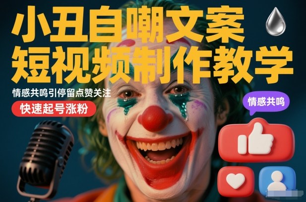 小丑自嘲文案短视频制作教学，情感共鸣引停留点赞关注，快速起号涨粉——生财有道创业项目网-生财有道