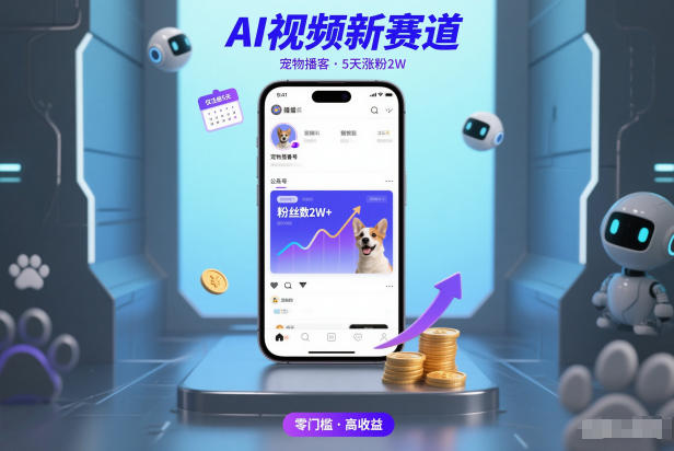 AI视频新赛道，宠物播客仅注册5天涨粉2W，收益非常可观——生财有道创业项目网-生财有道