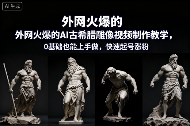 外网火爆的AI古希腊雕像视频制作教学,0基础也能上手做,快速起号涨粉——生财有道创业项目网-生财有道