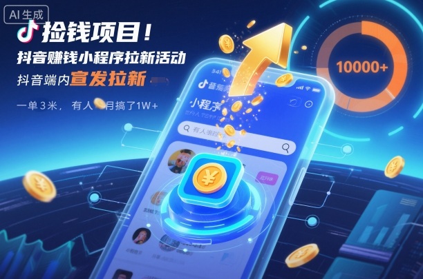 图片[1]-捡钱项目！抖音賺米小程序拉新活动，抖音端内宣发拉新，一单3米，有人半个月搞了1W+——生财有道创业项目网-生财有道
