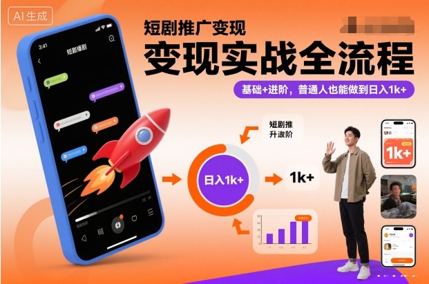 短剧推广变现实战全流程,基础+进阶,普通人也能做到日入1k+——生财有道创业项目网-生财有道