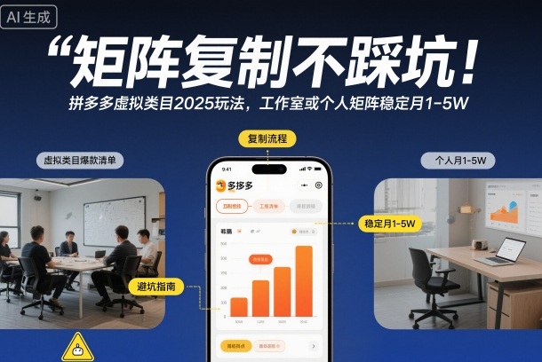矩阵复制不踩坑！拼多多虚拟类目2025玩法，工作室或者个人矩阵稳定月1-5W【揭秘】——生财有道创业项目网-生财有道