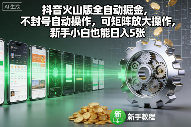 抖音火山版全自动掘金,不封号自动操作,可矩阵放大操作,新手小白也能日入5张【揭秘】——生财有道创业项目网-生财有道