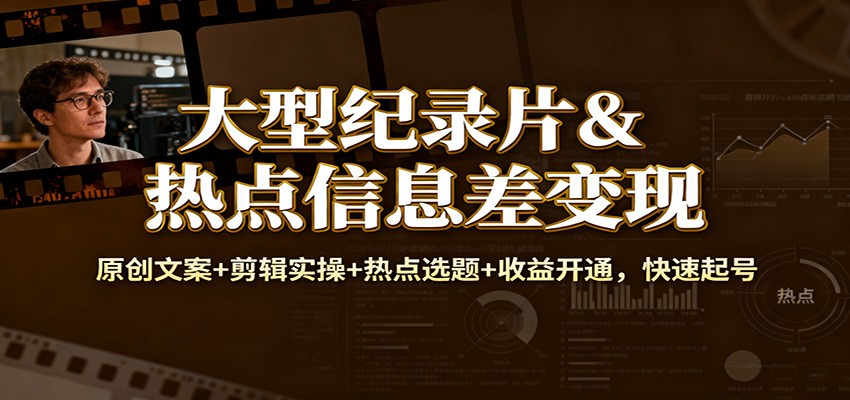 大型纪录片&热点信息差变现:原创文案+剪辑实操+热点选题+收益开通,快速起号_生财有道创业网-生财有道
