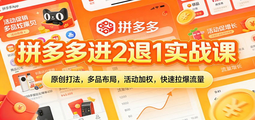 拼多多进2退1实战课:原创打法,多品布局,活动加权,快速拉爆流量_生财有道创业网-生财有道