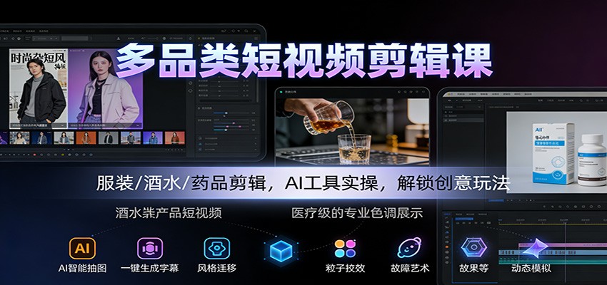 多品类短视频剪辑课:服装/酒水/药品剪辑,AI工具实操,解锁创意玩法_生财有道创业网-生财有道